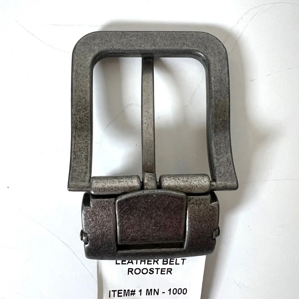 Mens Leather Belt Removable‎ Silver Buckle Rooster Brown Made in Mexico
